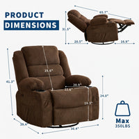 Garvee Rocking Recliner Chair for Adults, Wide 360° Swivel Rocker Recliner with Cup Holder Nursery Glider with Upholstered Deep Seat Corduroy Lazy boy Chair for Living Room, Brown