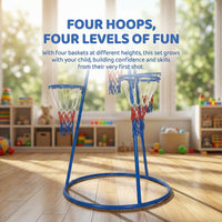 Garvee 4 Hoop Basketball Set for Toddlers, Indoor & Outdoor Play, Preschool Toy for Ages 3+, Includes 4 Basketballs and Air Pump, Fun Basketball Game for Kids