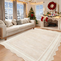 Garvee Modern Scalloped Edge Area Rug – Soft Low-Pile Washable Non-Slip Stain Resistant Carpet for Living Room, Bedroom, or Nursery, Cream White, 8x10