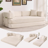Garvee Convertible Sleeper Sofa Bed, 78.8" Floor Sofa Bed, 5-in-1 Folding Mattress Couch Loveseat with Fixed-Shape Frame, Pillow, Corduroy Fabric for Living Room Bedroom Lounge, Beige - Corduroy | Beige