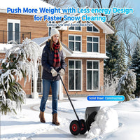 Garvee 29"W X 20"H Snow Shovel with Wheels for Driveway, 20" Wide Adjustable Snow Pusher with 5-Position Angle & Height Handle, Ergonomic Back-Saving Snow Removal Tool for Sidewalks, Yards & Patios - Black