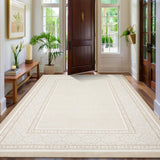 Garvee Modern Neutral Bordered Area Rug Beige 10'x13' Soft Washable Non-Slip Polyester Low-Pile Durable for Living Room Bedroom - Beige