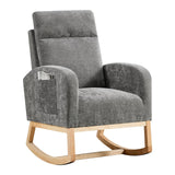 Garvee Rocking Chair Nursery, Modern Upholstered Glider Rocker Side Pocket, High Backrest Padded Seat Accent Armchair for Living Room, Nursery, Bedroom - Linen | Dark Grey