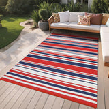 Garvee Outdoor Multicolor 9x12 Rug Mat Plastic Straw Waterproof Anti-Fray Double-Sided Striped Portable Camping Patio Deck Backyard - Red Navy White