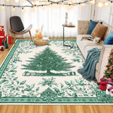 Garvee Christmas Tree Print Rug 6x9 - Soft Terrycloth, Non-Slip TPR Backing - Washable, Foldable - Pet & Kid Friendly - Green - Living Room, Bedroom - Green