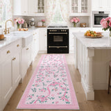 Garvee Floral Runner Rug 2x6 Low Pile Stain Resistant Cotton Non-Slip, Machine Washable Folding Rug for Hallway and Kids Room - Pink