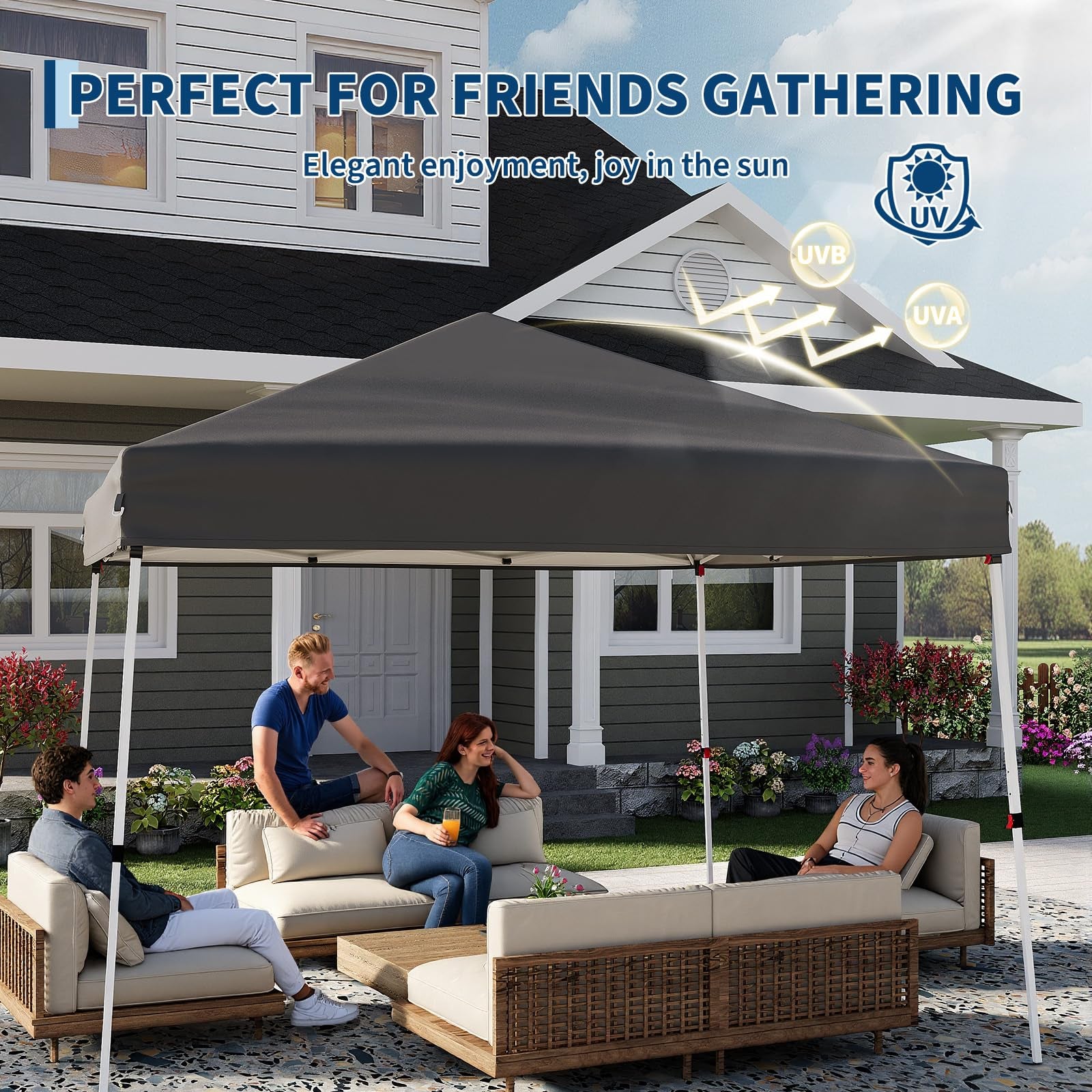 Garvee 10x10 Pop Up Canopy Tent – Instant Shade, Waterproof, UPF 50+ Sun Protection, Adjustable Height, Portable for Patio, Beach & Events, Gray