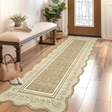 Garvee Runner Rug 2x6 Scalloped Floral Non-Slip Washable Polyester Low-Pile Stain-Resistant Camel Kitchen Entryway - Camel