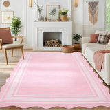Garvee Washable Scalloped 5x7 Rug Living Room Rugs Non-Slip Washable Solid Neutral Carpet, Modern Scalloped Rug Indoor Faux Wool Floor Mats for Bedroom Playroom Dining Room Home Office, Pink - Pink