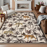 Garvee Taupe Tiger 5x7 Washable Rug Tropical Jungle Plant Non-Slip Low Pile Stain Resistant Taupe Living Room Bedroom - Taupe