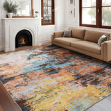 Garvee Modern Abstract Area Rug 6x9 - Vibrant Colorful Print, Machine Washable, Pearl Velvet Material, Non-Slip Backing, Low Pile, Yellow, Bedroom Living Room - Yellow