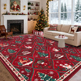 Garvee Christmas Area Rug 9x12 Red Festive Design Non-Slip & Washable Polyester Soft Low Pile Durable Indoor Living Room Bedroom - Red