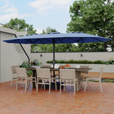 Garvee 15ft Double-Sided Rectangular Pool Umbrella with Base – 133 sq.ft Shade, Manual Crank, 180G Polyester, Rust-Resistant Steel for Patio & Poolside - Blue