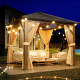 Garvee 10'x12' Hardtop Gazebo Outdoor Polycarbonate Roof Aluminum Frame with Curtains & Netting Brown Patio Pavilion for Garden