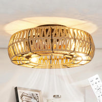 Garvee Rustic Caged Ceiling Fan with Light - 20 Inch Flush Mount Fandelier - Handwoven Industrial Fiber Rope Design - 6-Speed Reversible, Controller Operated - Ideal for Living Room, Bedroom, Kitchen