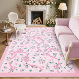 Garvee Coquette Pink Bow Rugs for Bedroom Girls, 5x7 Area Rugs for Living Room with Soft Low Pile, Non Slip Floral Washable Rug 5x7 for Nursery Kids Playroom Dining Room College Dorm Girl Rug - Pink
