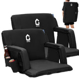Garvee Portable Stadium Seats (Set of 2) - 20.5" Extra Wide Bleacher Chairs with Back Support, Thick Padded Cushion & Storage - Black - Black