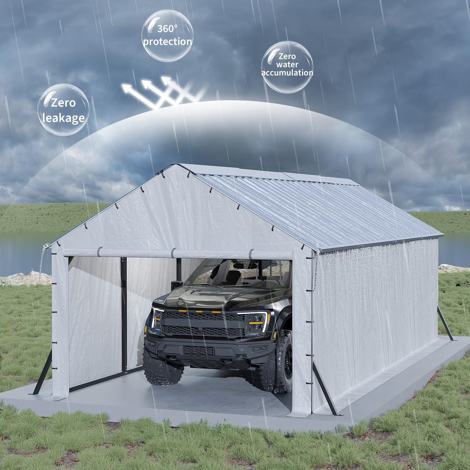 Garvee 11' × 20' Heavy Duty Enclosed Steel Carport, Vertical Roof Outdoor Storage Shelter for Trucks, Boats & Tractors
