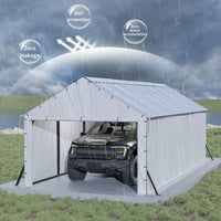 Garvee 11' × 20' Heavy Duty Enclosed Steel Carport, Vertical Roof Outdoor Storage Shelter for Trucks, Boats & Tractors