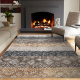 Garvee Boho Brown 10x13 Washable Area Rugs Soft Low-Pile Non-Slip Polyester Durable Easy-Clean Brown for Living Room Bedroom Dining - Brown