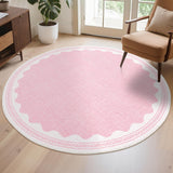 Garvee Modern Pink 4'-Round Scalloped Round Rugs - Non-Slip, Washable - Soft Polyester, Foldable - Bedroom, Living Room, Nursery - Pink