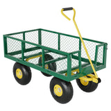Garvee 900 Lbs Garden Wagon Heavy-Duty Steel Cart with 10" All-Terrain Tires, Removable Mesh Panels, 180° Rotating Handle for Outdoor Gardens - Green + Yellow