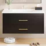 Garvee Modern 36" Floating Bathroom Vanity in Humidity-Resistant Design with Soft-Close Drawers and Gold Handles, Black - Black