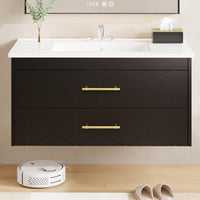 Garvee Modern 36" Floating Bathroom Vanity in Humidity-Resistant Design with Soft-Close Drawers and Gold Handles, Black