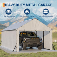 Garvee 11' × 20' Heavy Duty Enclosed Steel Carport, Vertical Roof Outdoor Storage Shelter for Trucks, Boats & Tractors