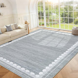 Garvee 9x12 Washable Area Rug - Non-Slip, Stain-Resistant, Soft Polyester, Modern Scalloped Border, Low Pile, Durable for Living Room & Bedroom - Gray