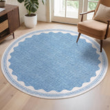 Garvee Modern Blue 6'-Round Scalloped Round Rugs, - Non-Slip, Washable - Soft Polyester - Foldable, Durable - Bedroom, Living Room, Nursery - Blue