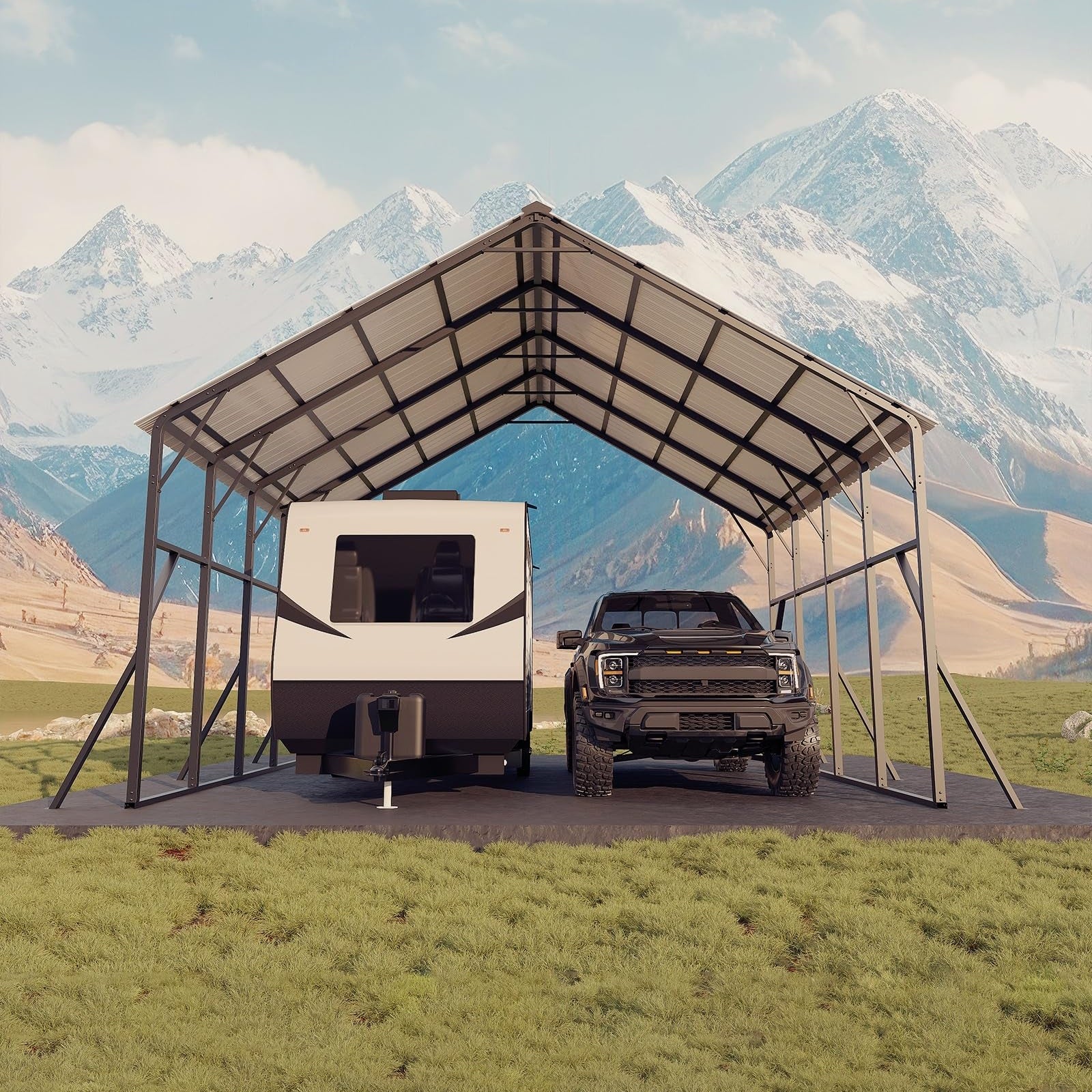 Garvee Heavy-Duty 20x20 ft Metal Carport Garage – 2-Car Shelter – 120° Steep Tone Vertical Roof for Best Snow Shedding – 173" High for RVs & Tractors