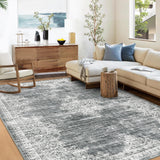 Garvee Washable Area Rug 9'x12' Vintage Grey Non-Slip Soft Faux Wool Stain Resistant Non-Shedding for Living Room Bedroom Office Nursery - Distressed Gray