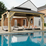 Garvee 12x16FT Hardtop Gazebo Solid Spruce Frame Aluminum Double Roof Curtains Netting Outdoor Garden Patio Lawn Parties