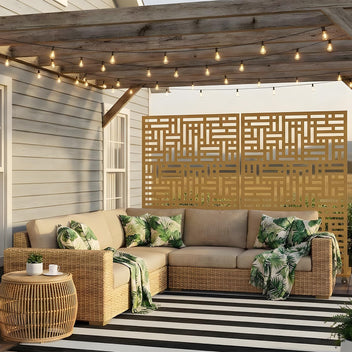 Garvee 70"x47" 3-Panel Metal Outdoor Privacy Screen in Geometry Design for Patio, Deck, Balcony, Yard and Garden, Brown