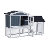 Garvee 54'' Rabbit Hutch Indoor Outdoor Rabbit Cage, Two Floors Wooden Rabbit Cage Indoor, Wooden Chicken Coop Guinea Pigs Pet House Cage with Run, Pull Out Tray, Asphalt Roof for Small Animals - White Ash
