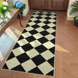 Garvee Checkered Rug Runner 2x6 ft Soft Faux Wool Non-Slip Rubber Backing Stain Resistant Low Profile for Hallways Kitchen Entryway, Black & Coffee - Black & Coffee