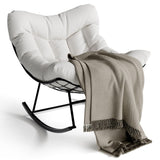 Garvee Papasan Rocking Chair, Oversized Rocking Lounge Chair with Sturdy Metal Frame, Ergonomic Patio Rattan Egg Rocker for Balcony Backyard Porch Bedroom, White - White
