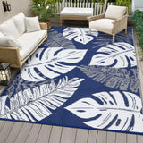 Garvee Outdoor Dark Blue 10x14 Waterproof Plastic Straw Rug Reversible Lightweight Durable with Stakes Carry Bag for Patio Backyard Beach Camping - Dark Blue