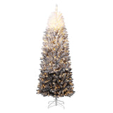Garvee 7.5FT Pencil Christmas Tree Prelit, Black Gradient Snow Flocked Holiday Decoration Xmas Tree with 300 Dual Color LED Lights & 820 Branch Tips, Includes Metal Stand - Black Gradient