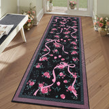 Garvee Modern Bowknot Printed Runner Rug Low Pile Soft Washable Polyester Non-Shedding Foldable Indoor Bedroom Living Room Bathroom 2x6 ft Black - Black