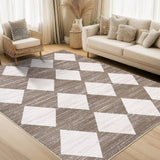 Garvee Plaid Brown 9x12 Machine Washable Checkered Area Rug, Non-Slip, Soft Low Pile, 100% Polyester, Durable Edge, Pet & Kid Friendly, Living Room & Bedroom - Brown