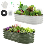 Garvee Durable Galvanized Metal Raised Garden Bed, Oval Planter Box with Open Base for Vegetables, Flowers, Herbs & Fruits, 4x2x1 Ft, Outdoor Gardening - White and Green, Color: White & Green