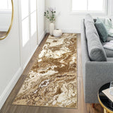 Garvee Abstract Brown 2x8 Marble Runner Rug Non Slip Washable Polyester Abstract Pattern for Kitchen Hallway Bedroom Entryway - Brown