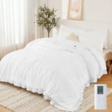 Garvee Heated Comforter Blanket King Size, Ruffle Electric Quilt with Wireless LCD Controller, Fast Heating & Overheat Protection, ETL Certified, Machine Washable, White, 104"x90" - White