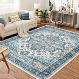 Garvee Vintage Hallway Runner Rug 2x6 Washable Rugs for Bedroom, Low Pile Non Slip Medallion Bathroom Mat, Stain Resistant Floral Foldable Soft Carpet for Entryway, Kitchen, Laundry Room, Turquoise - Blue Green