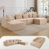 Garvee 137" Modular Sectional Sofa, Modern Cloud Sectional Couch with Deep Seat, L-Shape Boneless Couch with Chaise for Living Room Apartments, No Assembly Required (4 Seater + 2 Ottoman), Beige - Corduroy | Beige