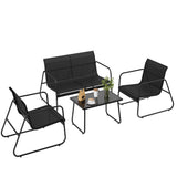 Garvee Textilene Patio Conversation Set with 2 Single Chairs, Loveseat, Tempered Glass Coffee Table, Powder Coated Steel Frame, Quick Dry, Outdoor Lounge - Black