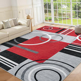 Garvee Modern Red 9x12 Large Area Washable Rugs,Non-Slip Low Pile Soft Stain Resistant Abstract Circle Red Living Room Bedroom - Red