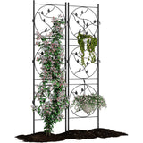Garvee Metal Garden Trellis 71x20 Inch Rustproof Iron Frame Adjustable Hooks 2-Pack Vertical Plant Support for Roses & Clematis Patio Garden - Black